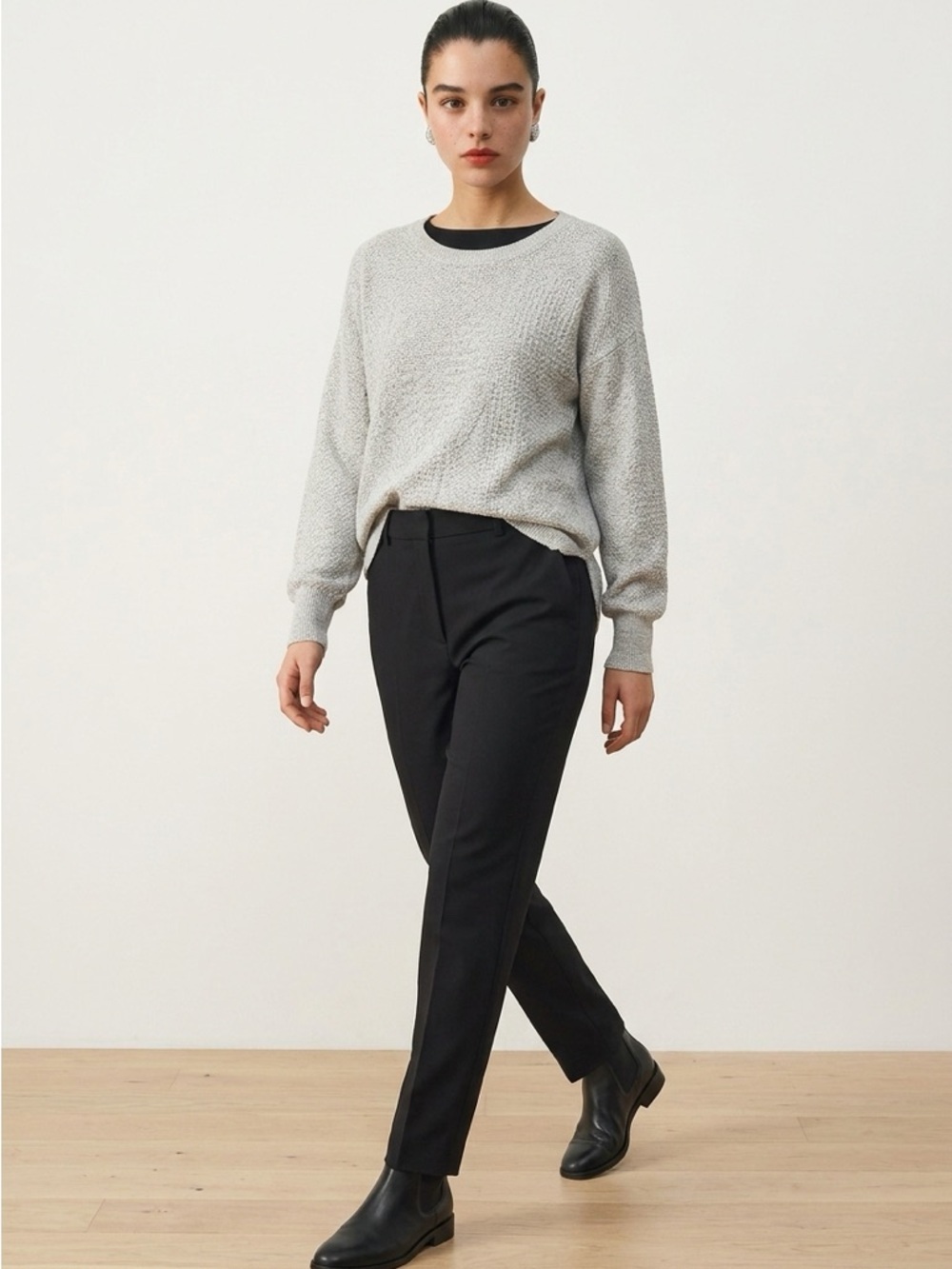 Anthropologie Matty M Gray Textured Knit Sweater Women’s Crew Neck - Picture 2 of 11